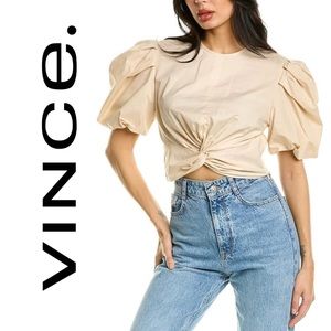 NWOT💕VINCE Twist Front Organic Cotton Blend Blouse in Pale Fawn Size L